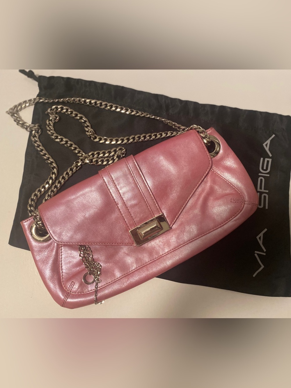 Via Spiga Pink Leather Chain Shoulder Small Women Bag Italy